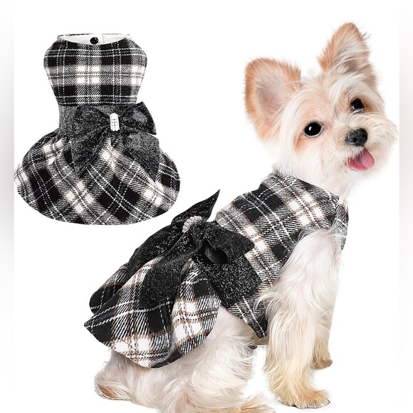 Dress Plaid Dog Sweaters for Small Dogs Girl Winter Pet Dress Small Dog Outfits - Picture 1 of 9